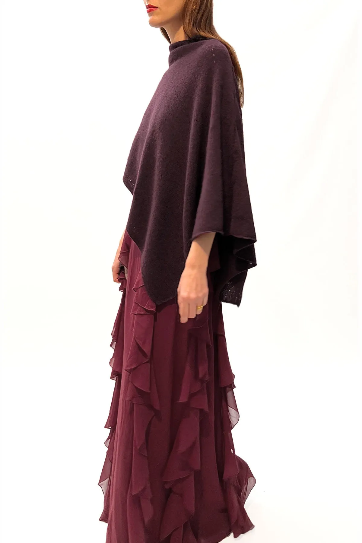 Burgundy cashmere poncho Multiway