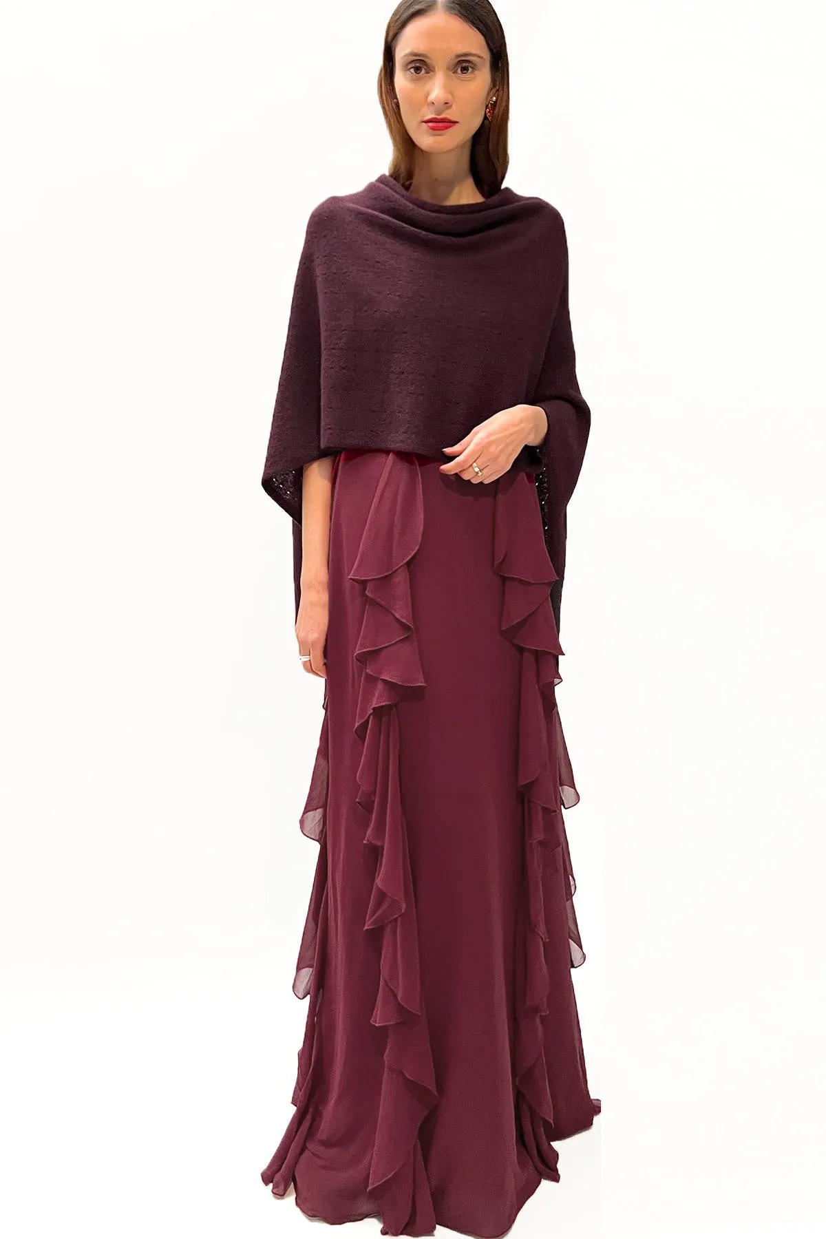 Burgundy cashmere poncho Multiway