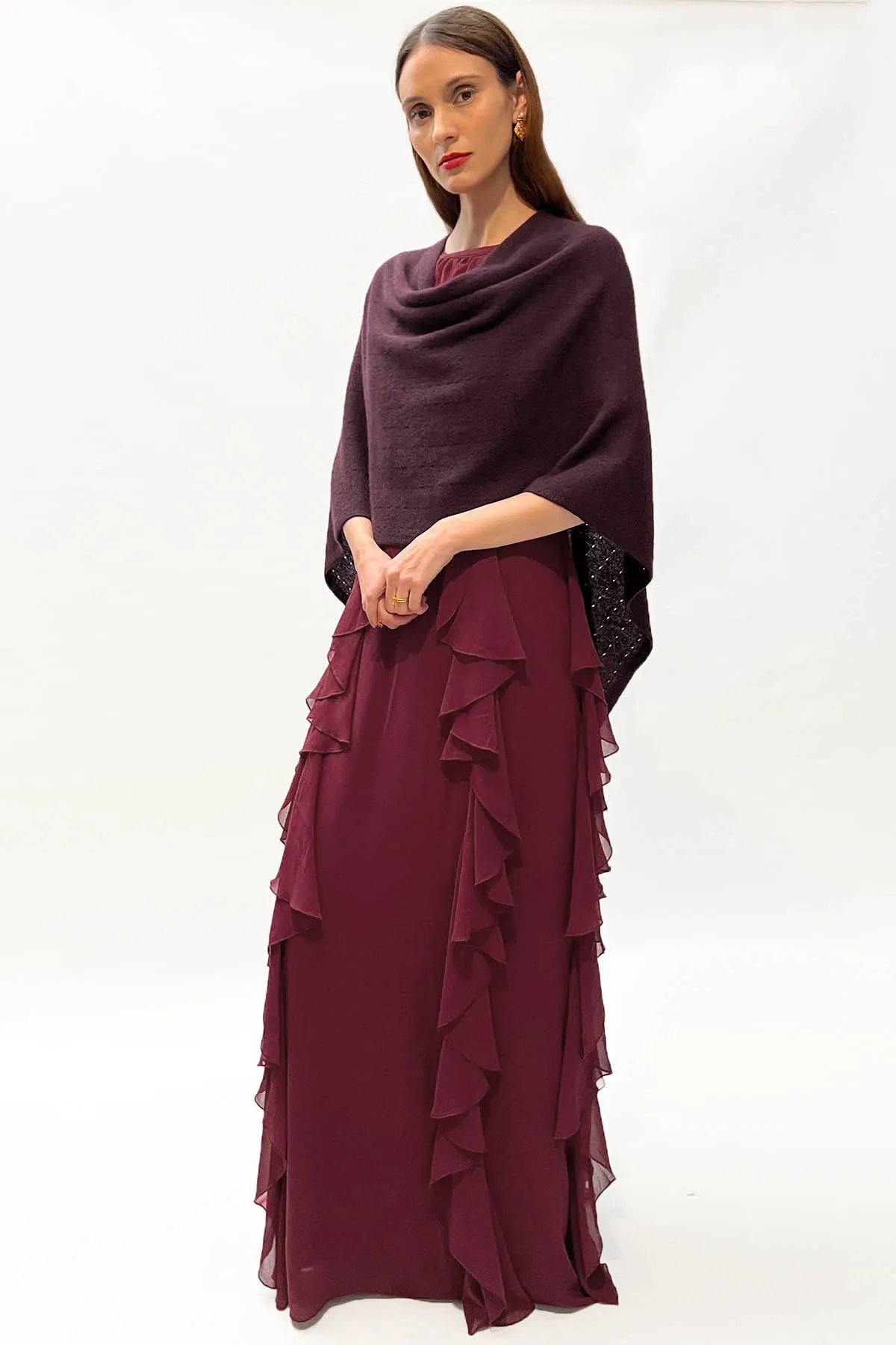 Burgundy cashmere poncho Multiway