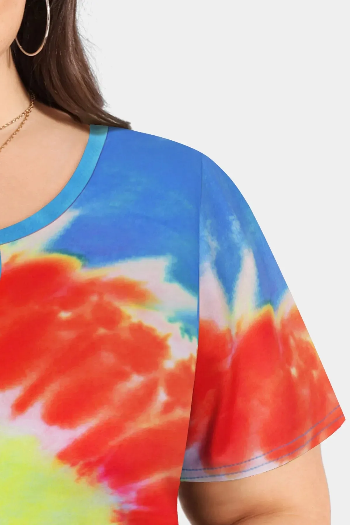 Candy Tie Dye Sexy Notched V Neck Tunic T-Shirt