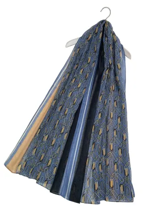 Chain Link Fashion Print Scarf - Blue