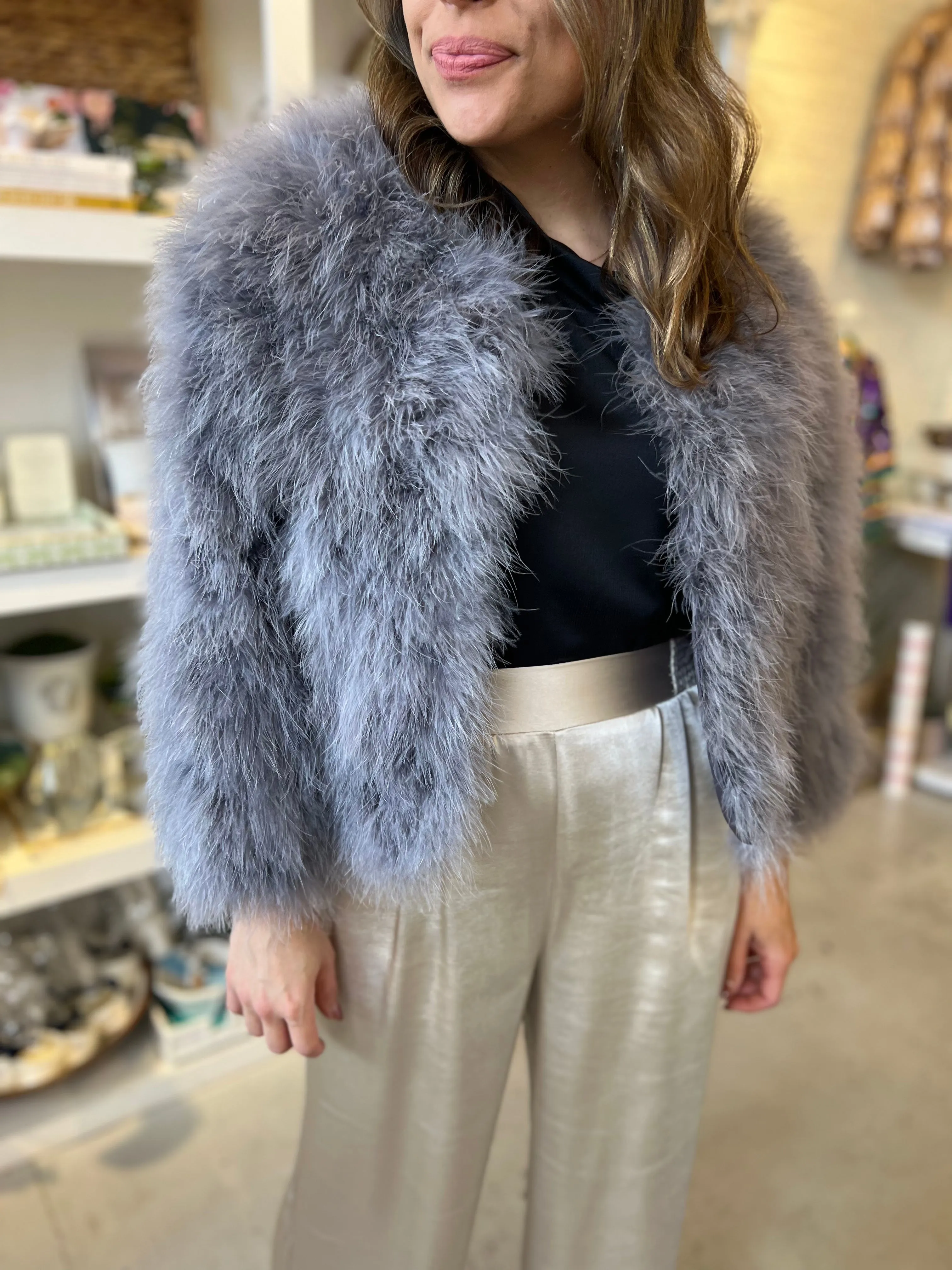 Charcoal Bianca Feather Coat