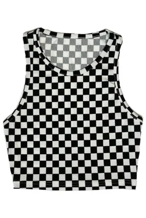 Checkered Cropped rib knit tank top