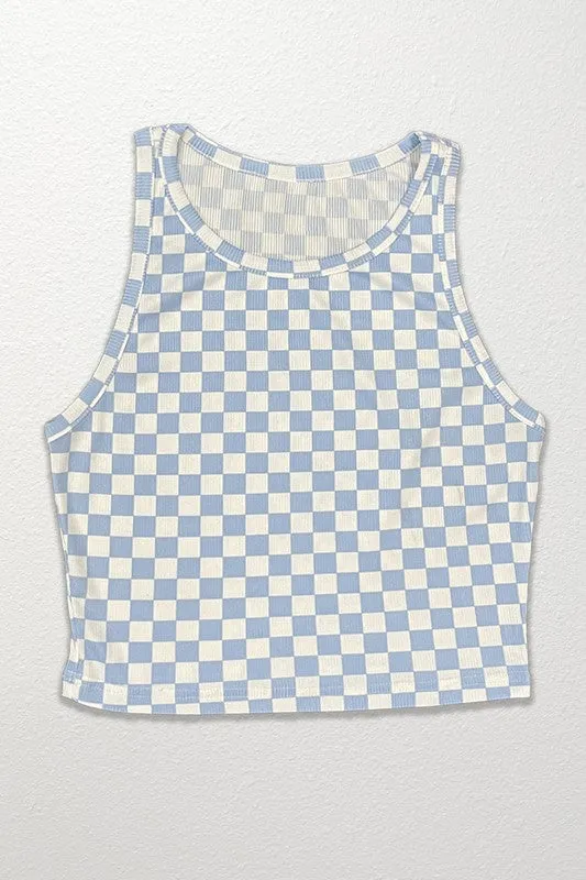 Checkered Cropped rib knit tank top