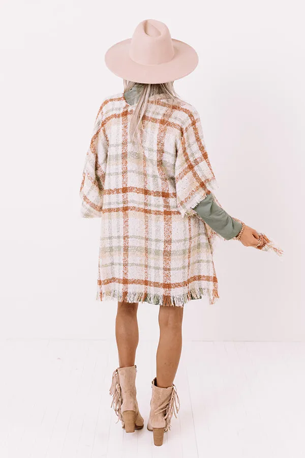 Chic Checklist Plaid Poncho In Ivory