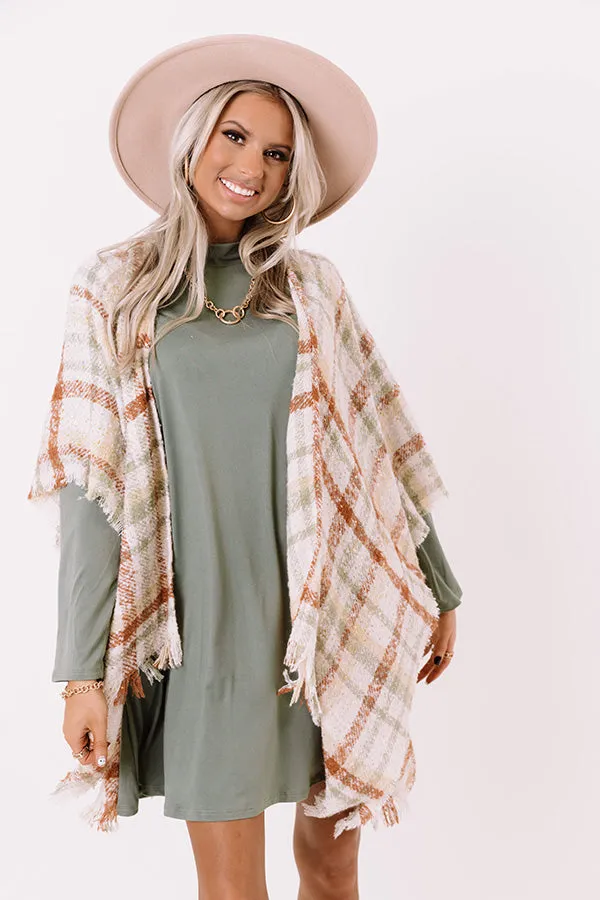 Chic Checklist Plaid Poncho In Ivory