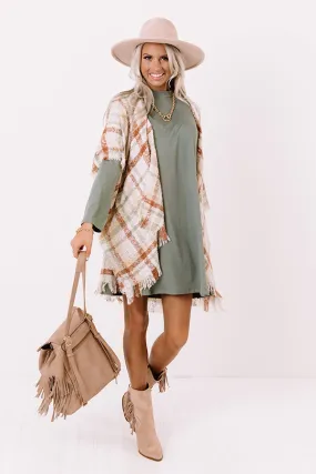 Chic Checklist Plaid Poncho In Ivory