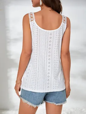 Chic Eyelet Tank Top Sexy  Sleeveless for SpringSummer