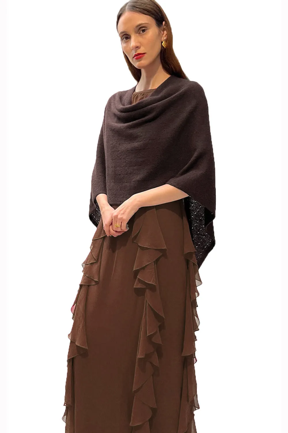 Chocolate brown Cashmere Poncho Multiway