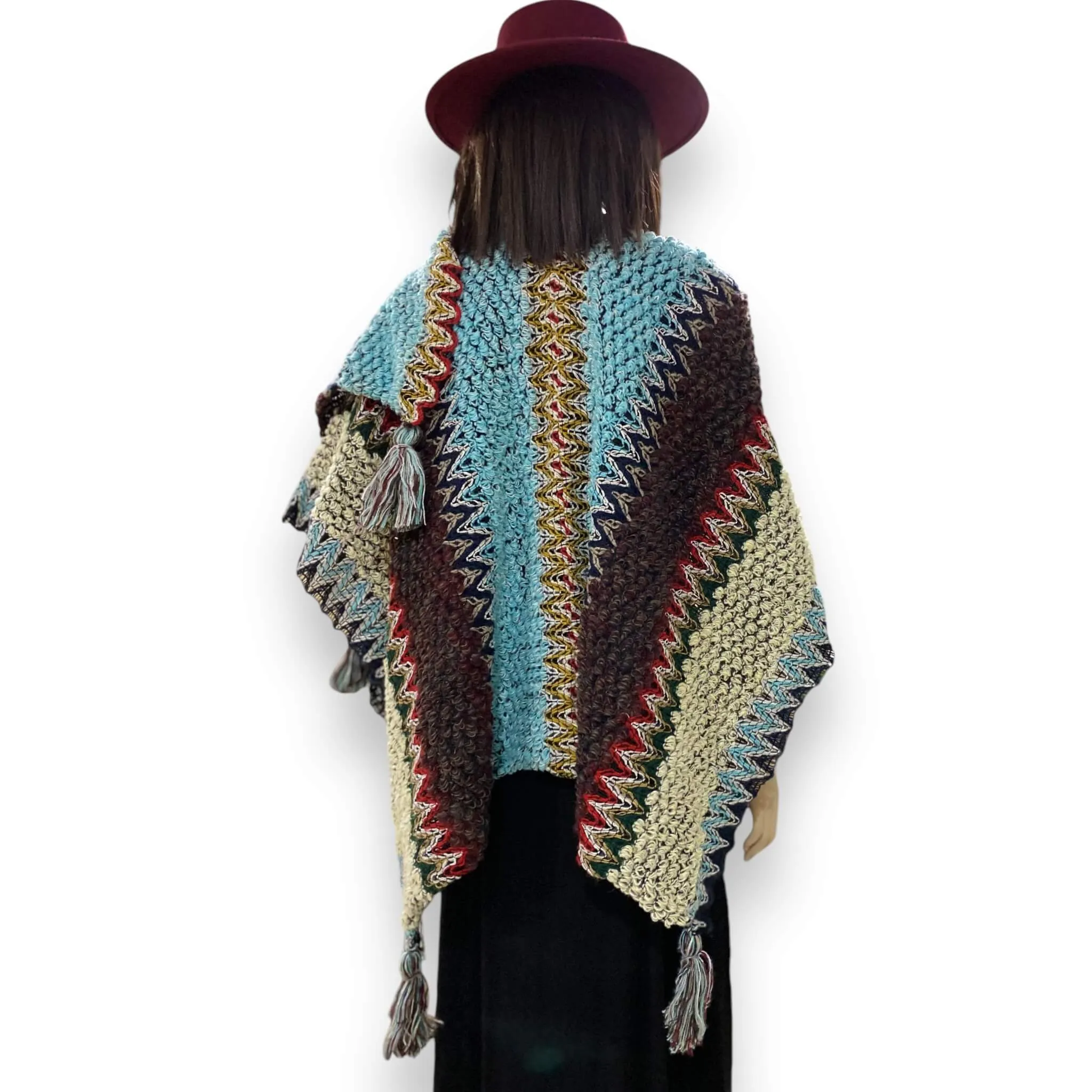 Colorful Knit Poncho Shawl Wrap