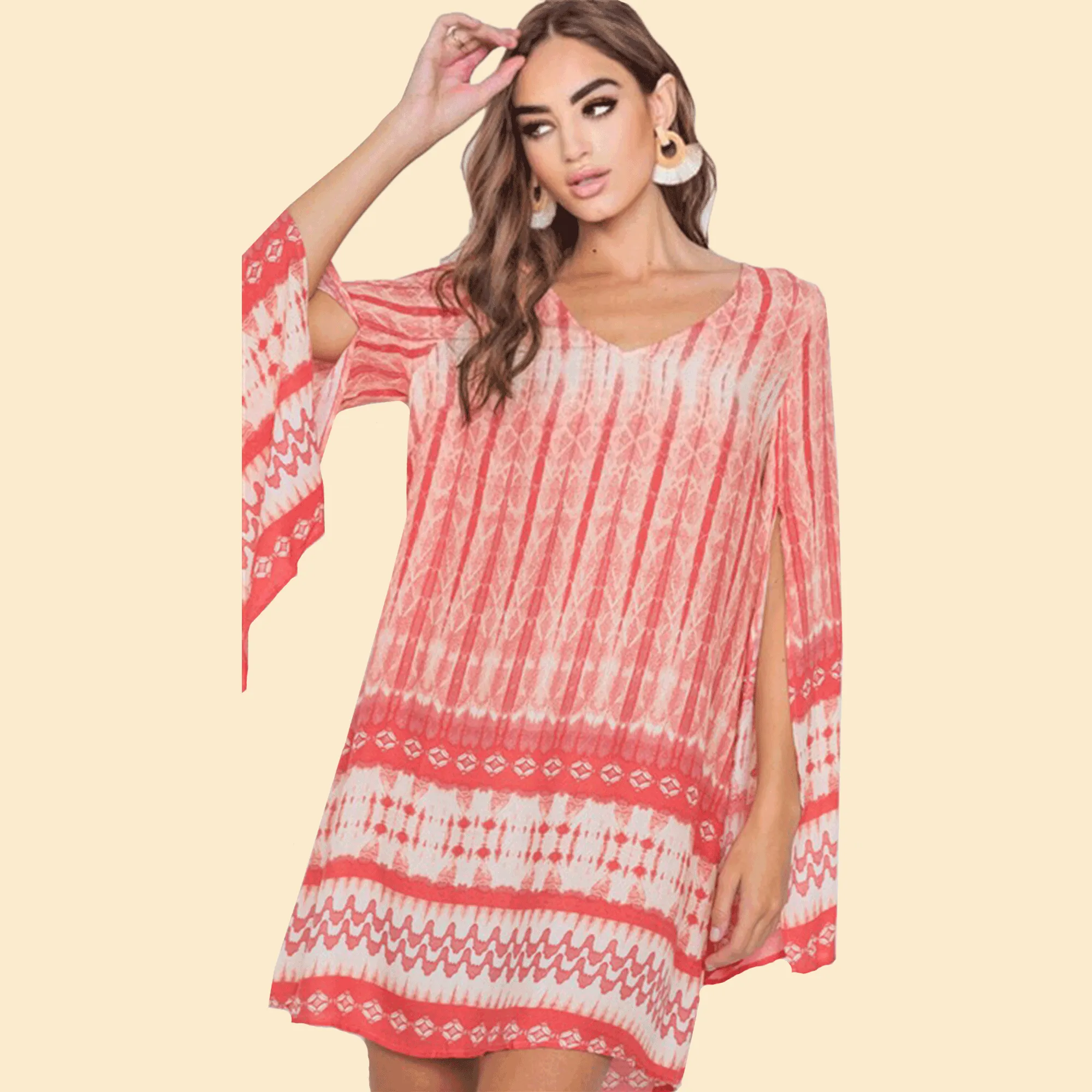 Coral Sands Split Sleeve Tunic Dress