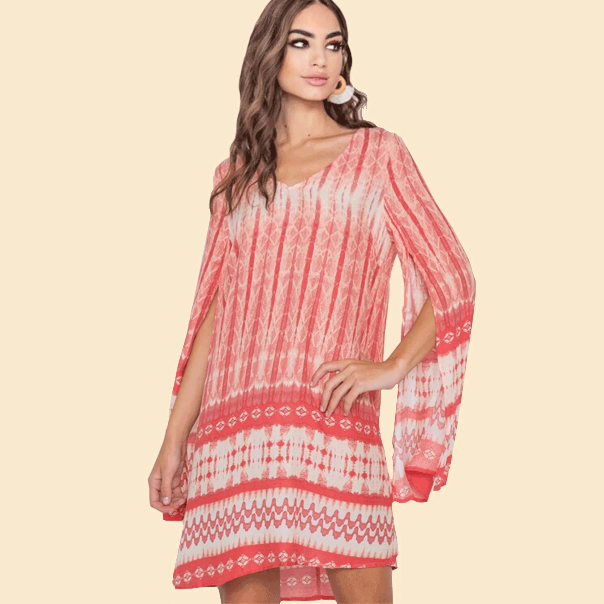 Coral Sands Split Sleeve Tunic Dress