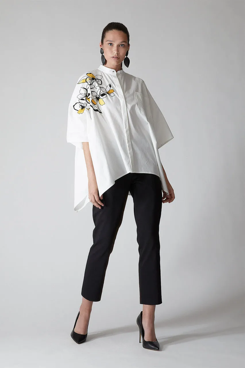 Cotton Poplin Embroidered Poncho Top