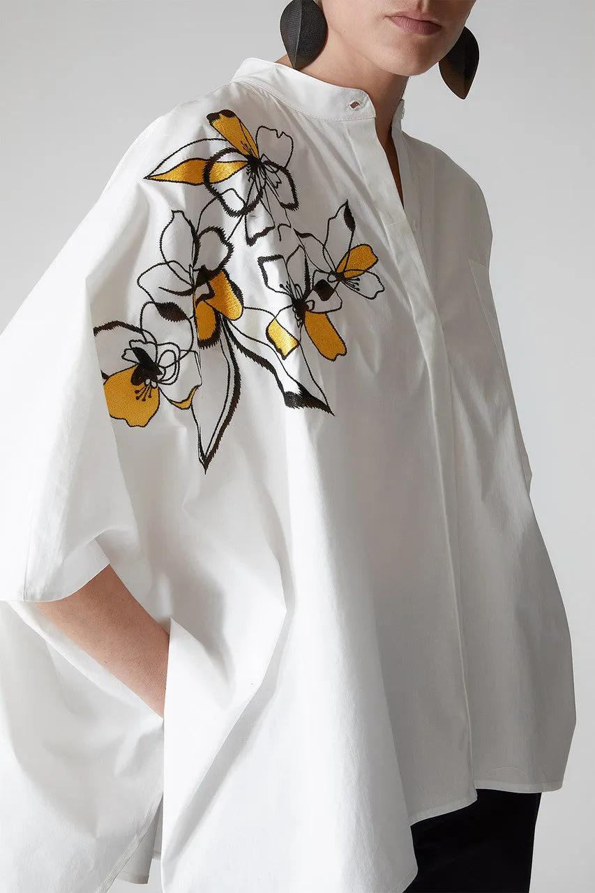 Cotton Poplin Embroidered Poncho Top