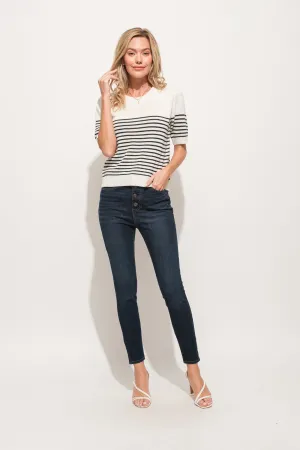 Curvy Short Sleeve Striped Knit Top