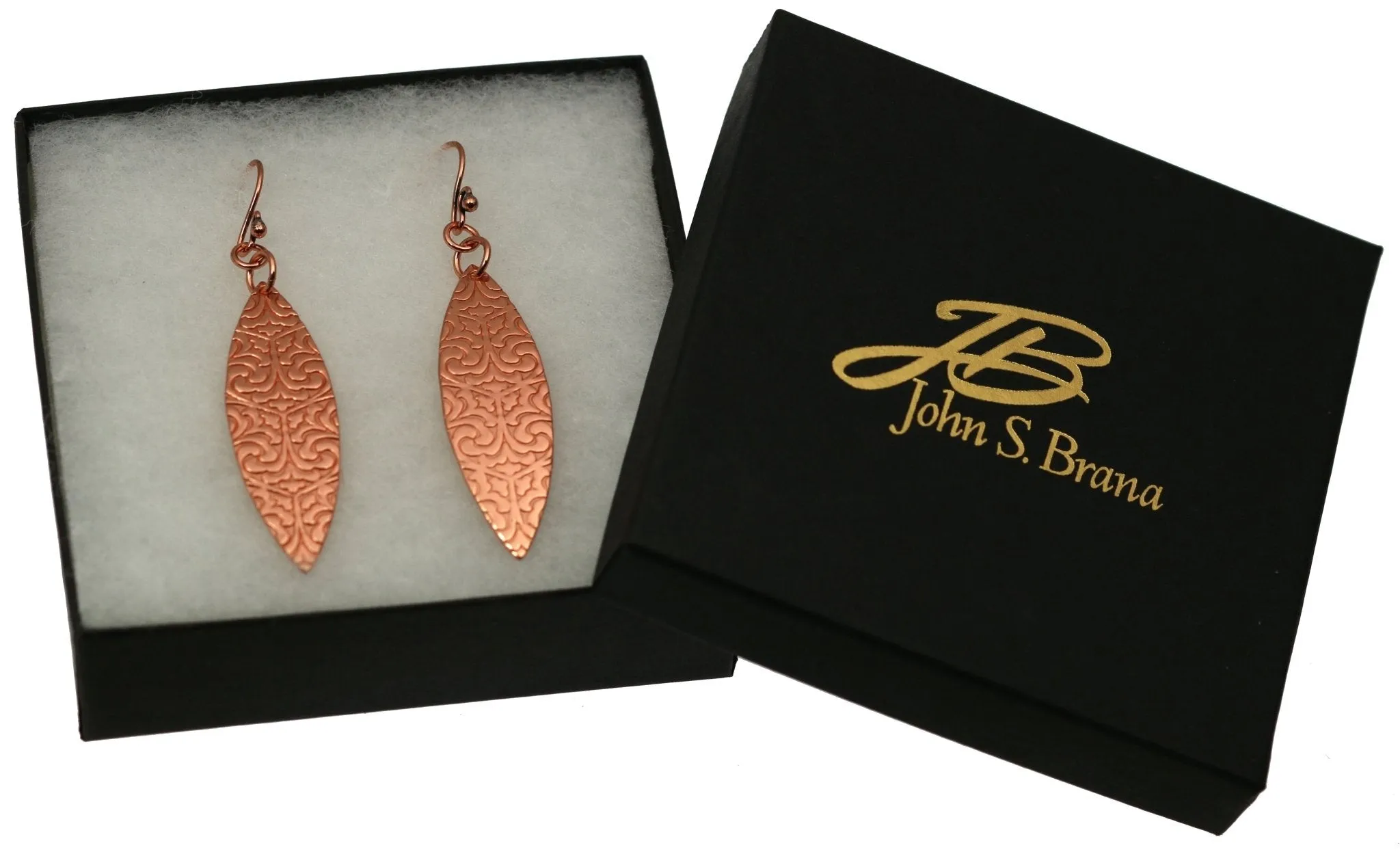 Damask Embossed Copper Marquise Drop Earrings