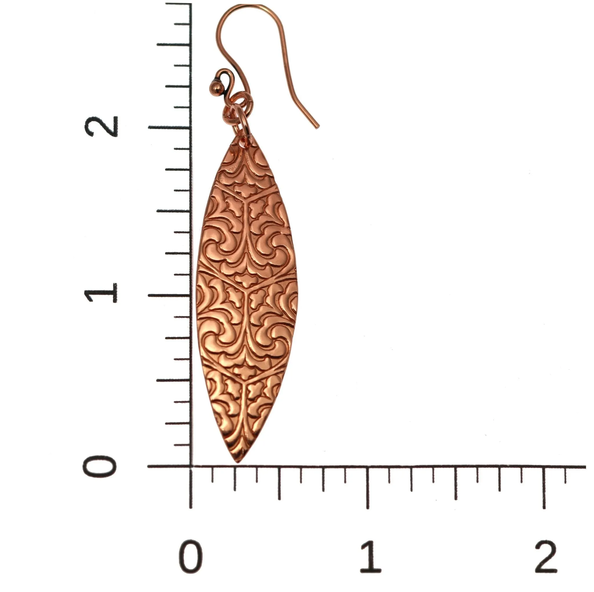 Damask Embossed Copper Marquise Drop Earrings