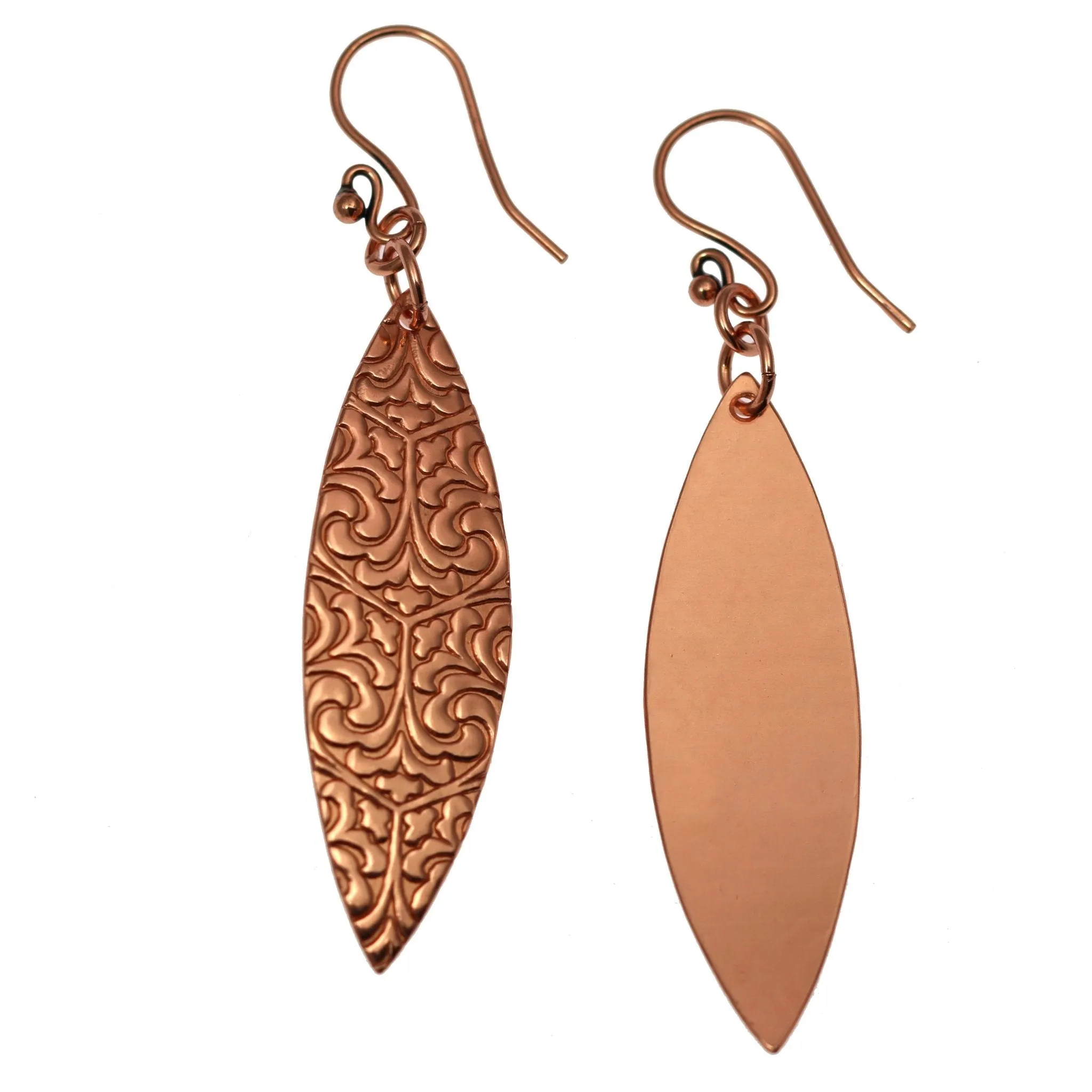 Damask Embossed Copper Marquise Drop Earrings