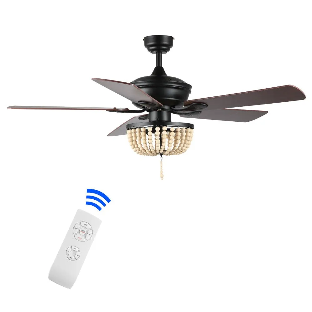 Decadent Rustic Farmhouse Iron/Wood Bead Mobile-App/Remote-Controlled LED Ceiling Fan