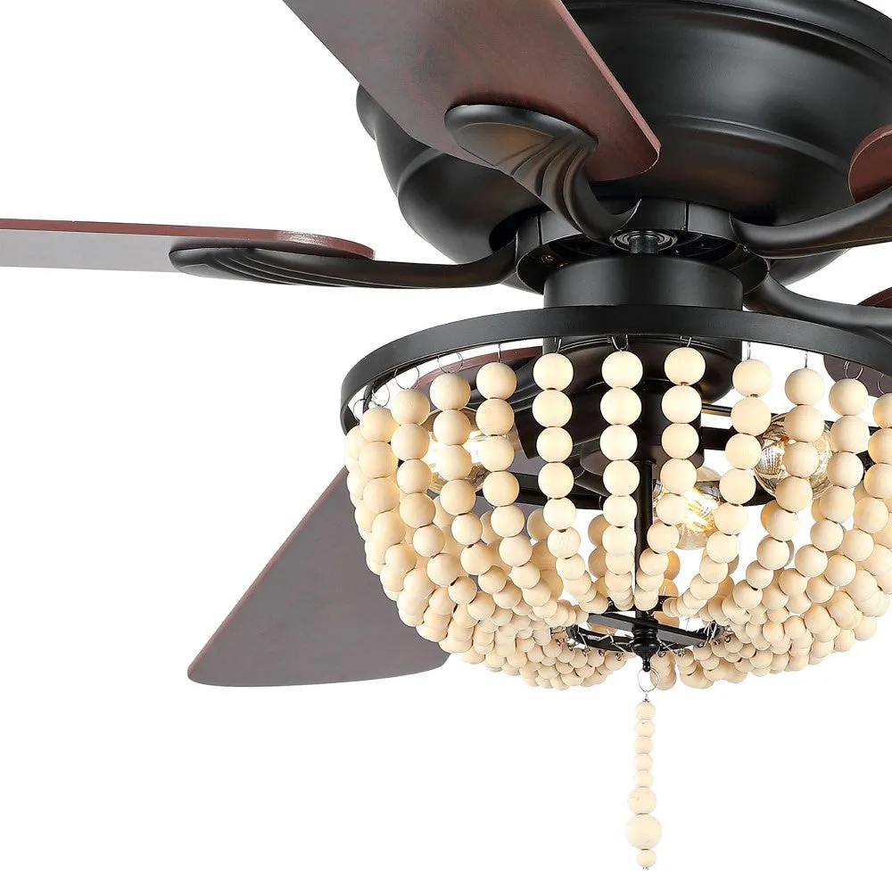 Decadent Rustic Farmhouse Iron/Wood Bead Mobile-App/Remote-Controlled LED Ceiling Fan