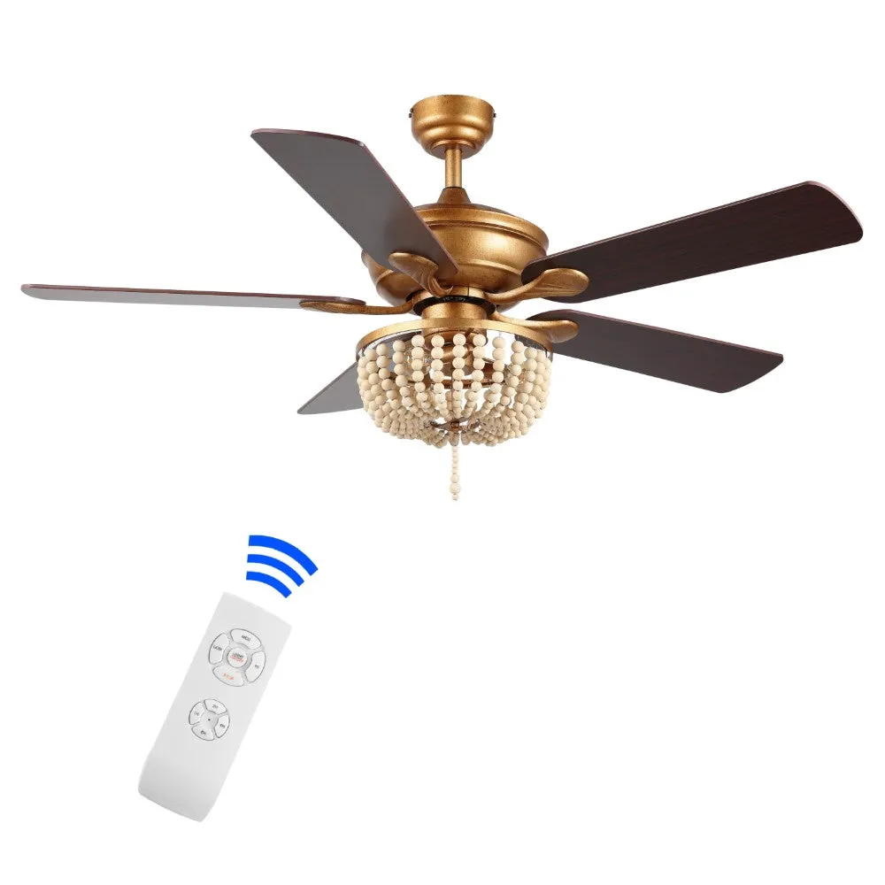 Decadent Rustic Farmhouse Iron/Wood Bead Mobile-App/Remote-Controlled LED Ceiling Fan