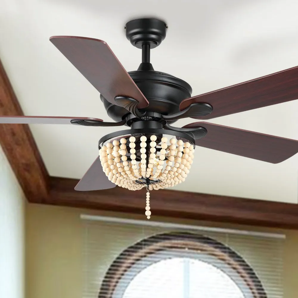 Decadent Rustic Farmhouse Iron/Wood Bead Mobile-App/Remote-Controlled LED Ceiling Fan