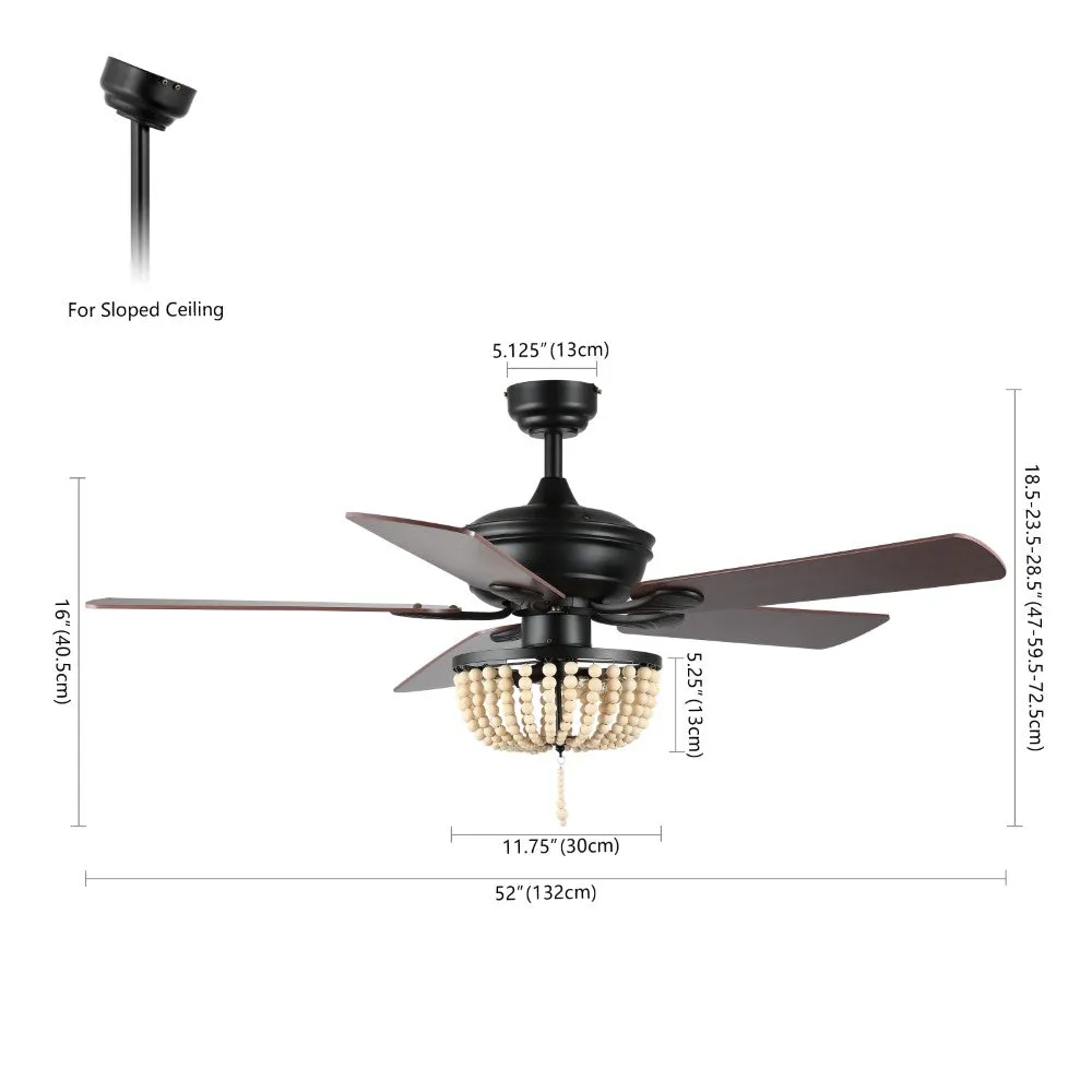 Decadent Rustic Farmhouse Iron/Wood Bead Mobile-App/Remote-Controlled LED Ceiling Fan