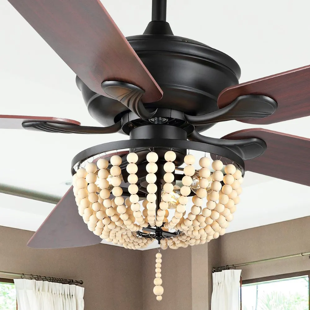 Decadent Rustic Farmhouse Iron/Wood Bead Mobile-App/Remote-Controlled LED Ceiling Fan