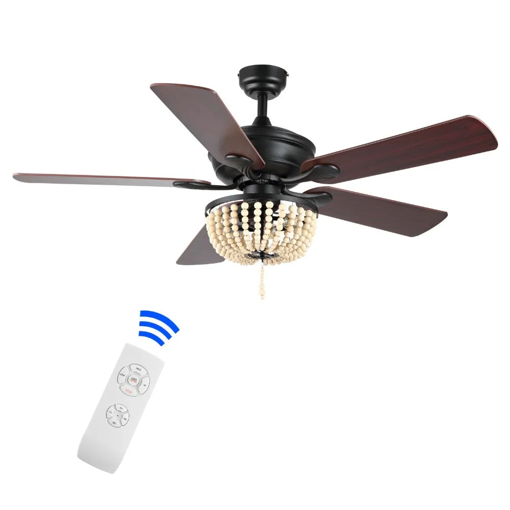 Decadent Rustic Farmhouse Iron/Wood Bead Mobile-App/Remote-Controlled LED Ceiling Fan