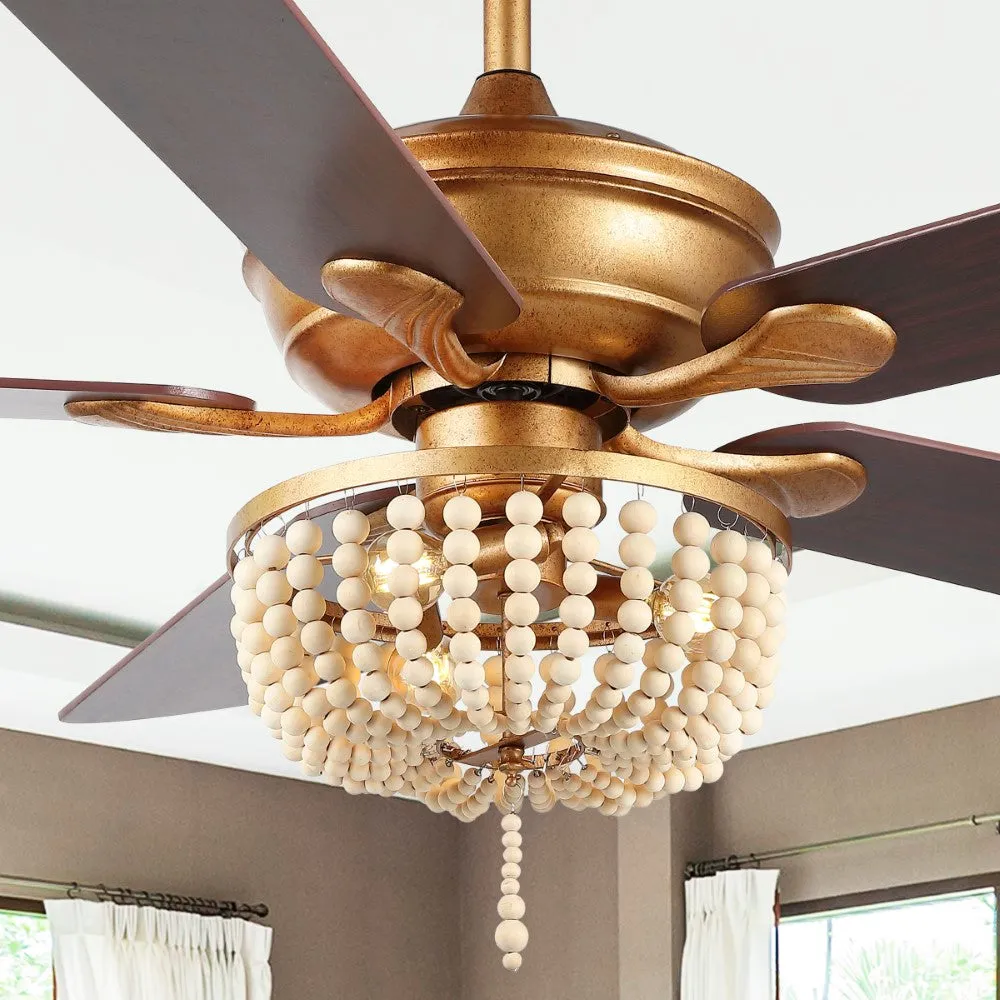 Decadent Rustic Farmhouse Iron/Wood Bead Mobile-App/Remote-Controlled LED Ceiling Fan