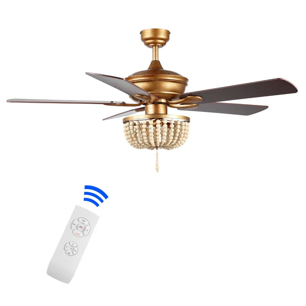 Decadent Rustic Farmhouse Iron/Wood Bead Mobile-App/Remote-Controlled LED Ceiling Fan