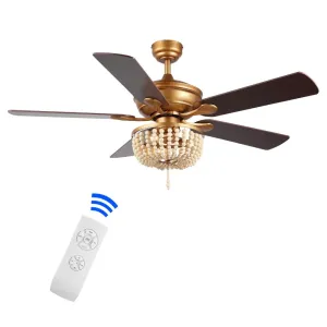 Decadent Rustic Farmhouse Iron/Wood Bead Mobile-App/Remote-Controlled LED Ceiling Fan