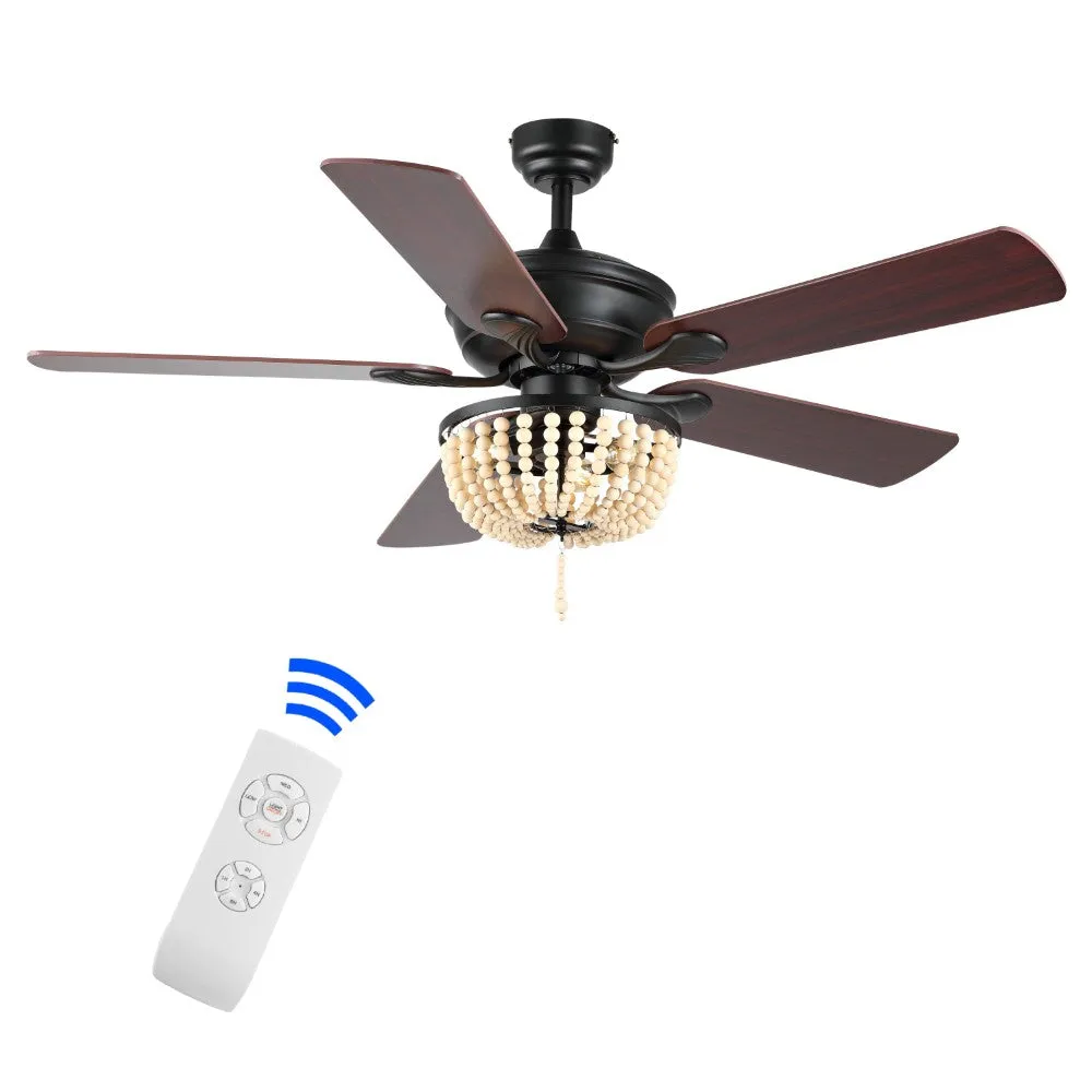 Decadent Rustic Farmhouse Iron/Wood Bead Mobile-App/Remote-Controlled LED Ceiling Fan