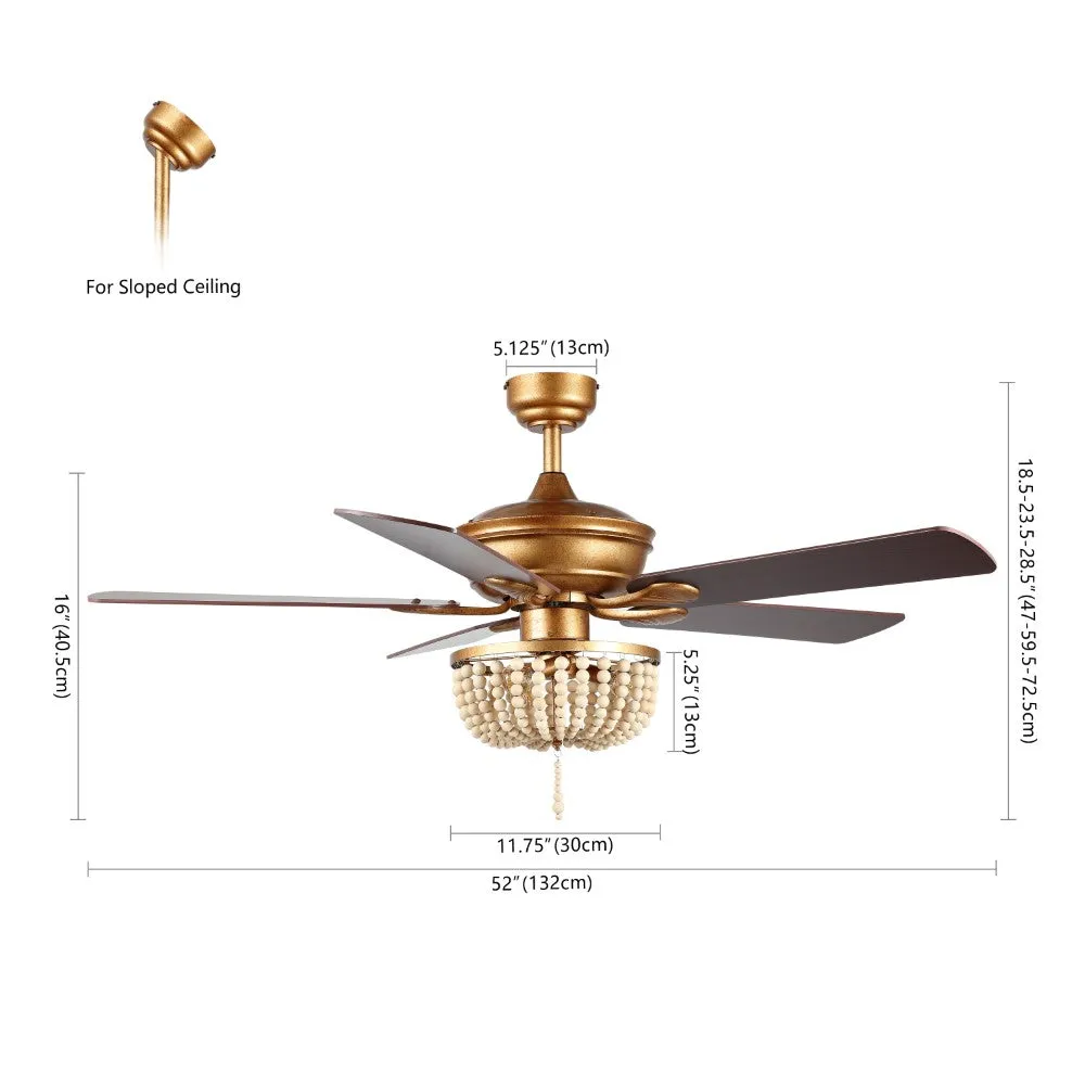 Decadent Rustic Farmhouse Iron/Wood Bead Mobile-App/Remote-Controlled LED Ceiling Fan