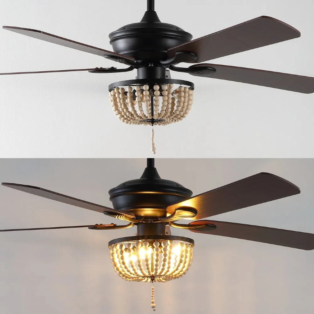 Decadent Rustic Farmhouse Iron/Wood Bead Mobile-App/Remote-Controlled LED Ceiling Fan