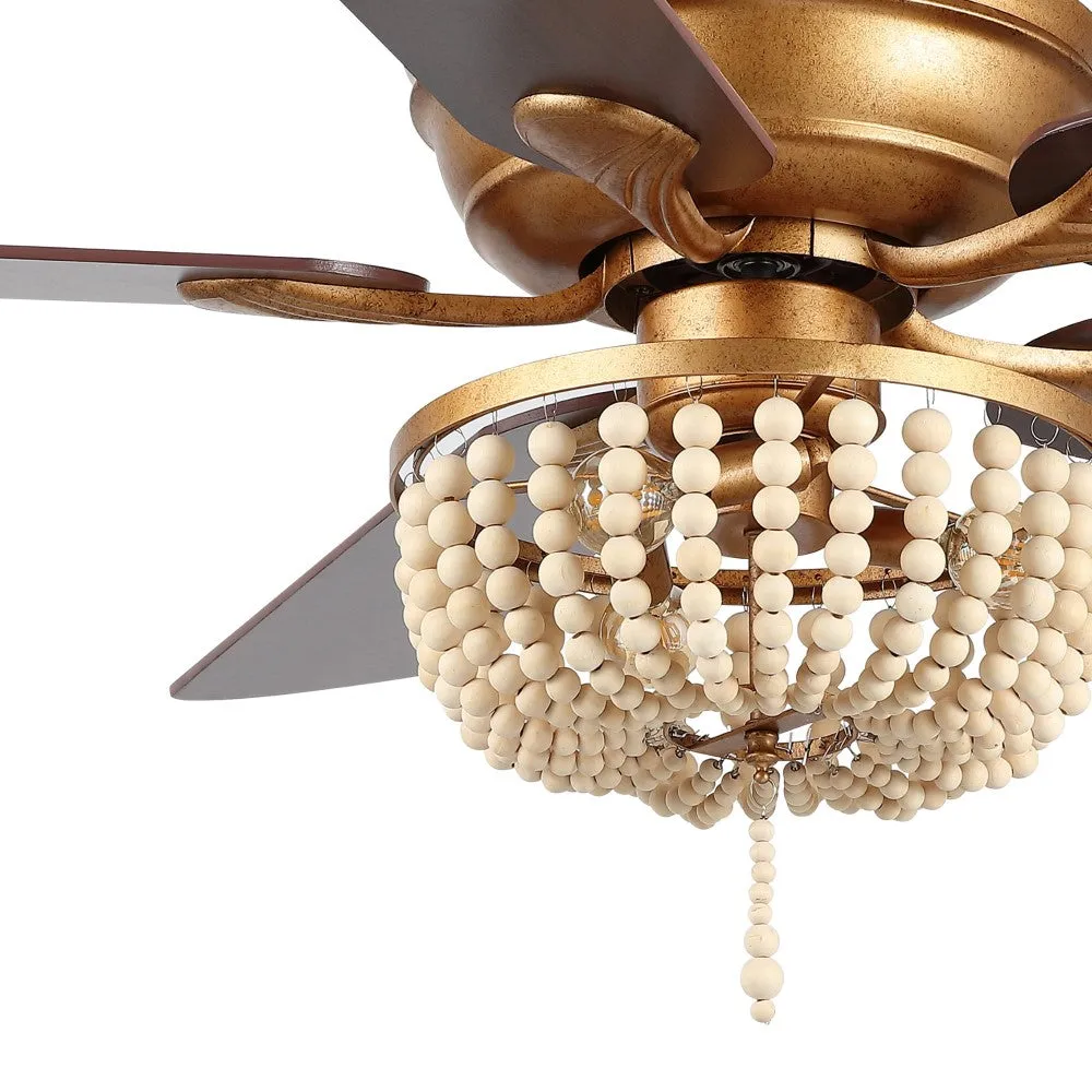 Decadent Rustic Farmhouse Iron/Wood Bead Mobile-App/Remote-Controlled LED Ceiling Fan