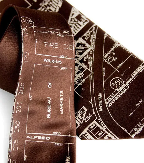 Detroit Map Silk Tie. Historic Eastern Market Necktie