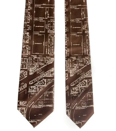 Detroit Map Silk Tie. Historic Eastern Market Necktie