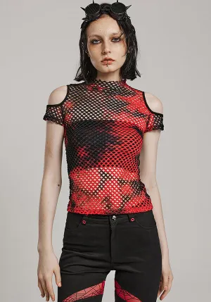 Dionisia Fishnet [Black/Red] | COLD SHOULDER TOP