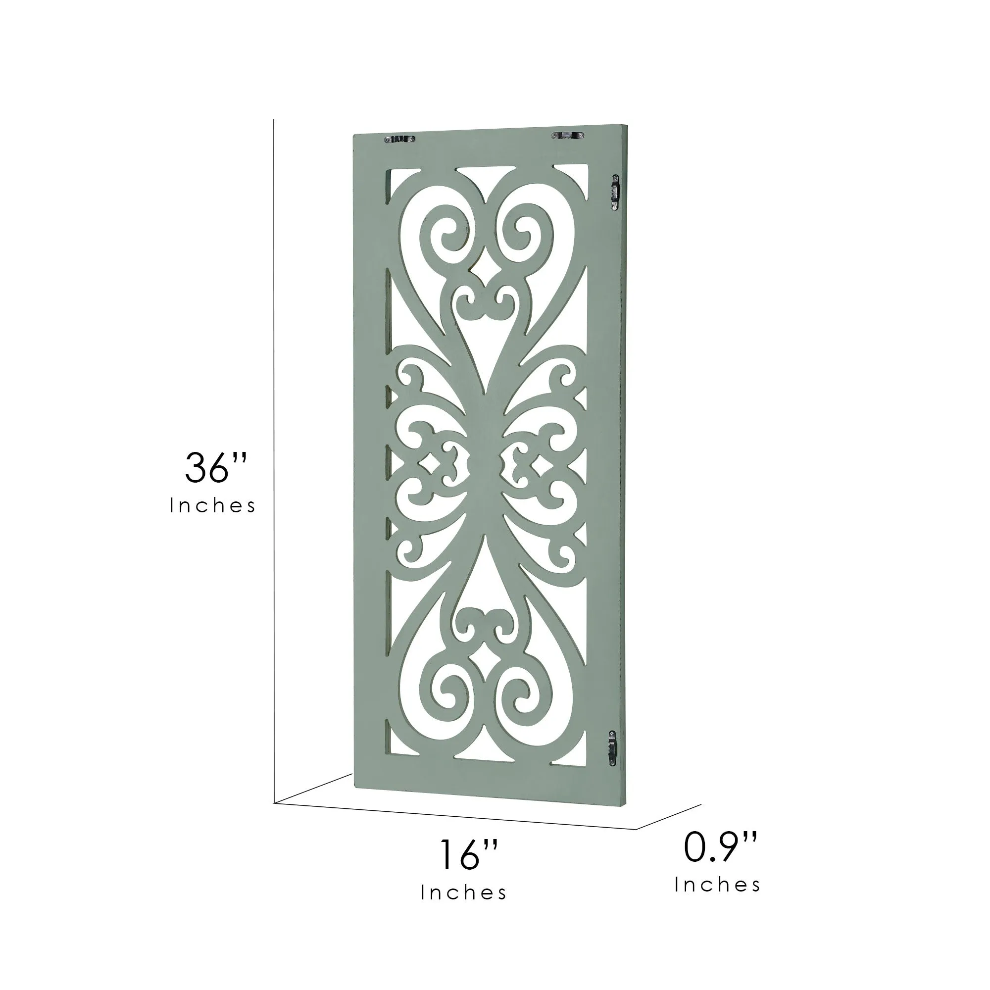 Distressed Hand-Carved Seafoam Green Wood Wall Medallion Panel, 16x36