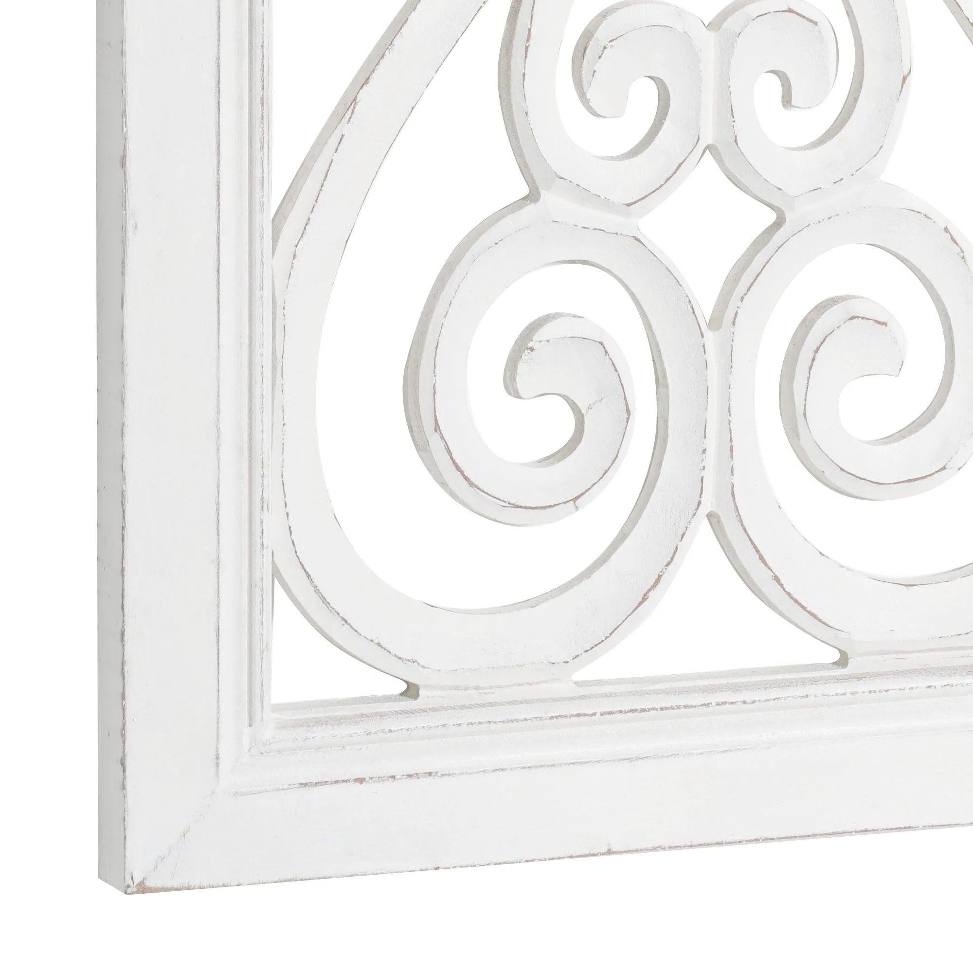 Distressed Hand-Carved White Wood Wall Accent Medallion Panel - 16x36