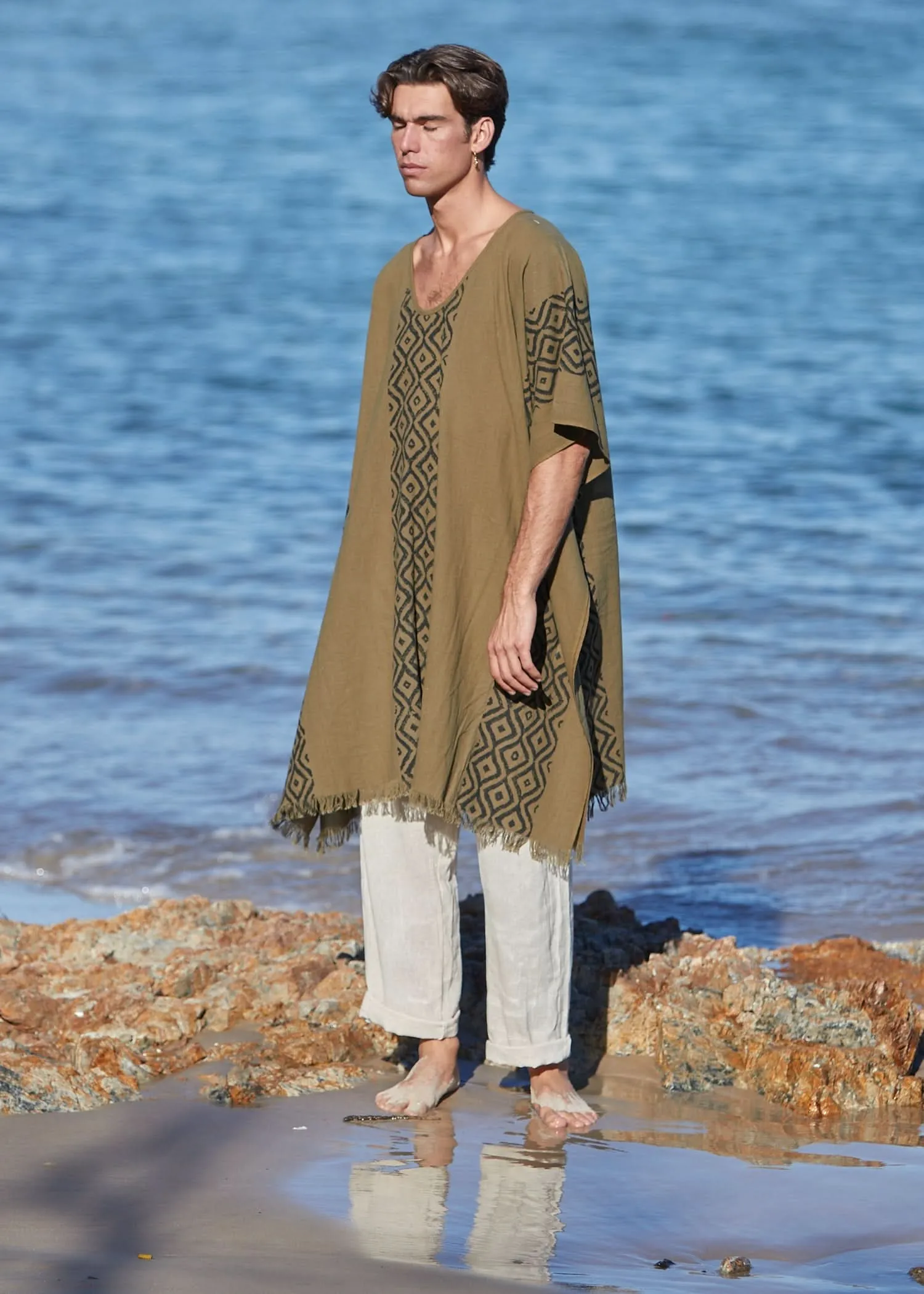 Earthy Block Print Kaftan for Men - Wholesale