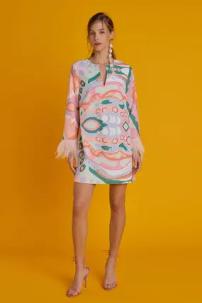 English Factory - Print Mini Tunic Dress With Feather