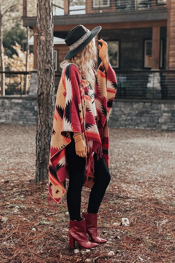 Escape To The Mountains Poncho In Red