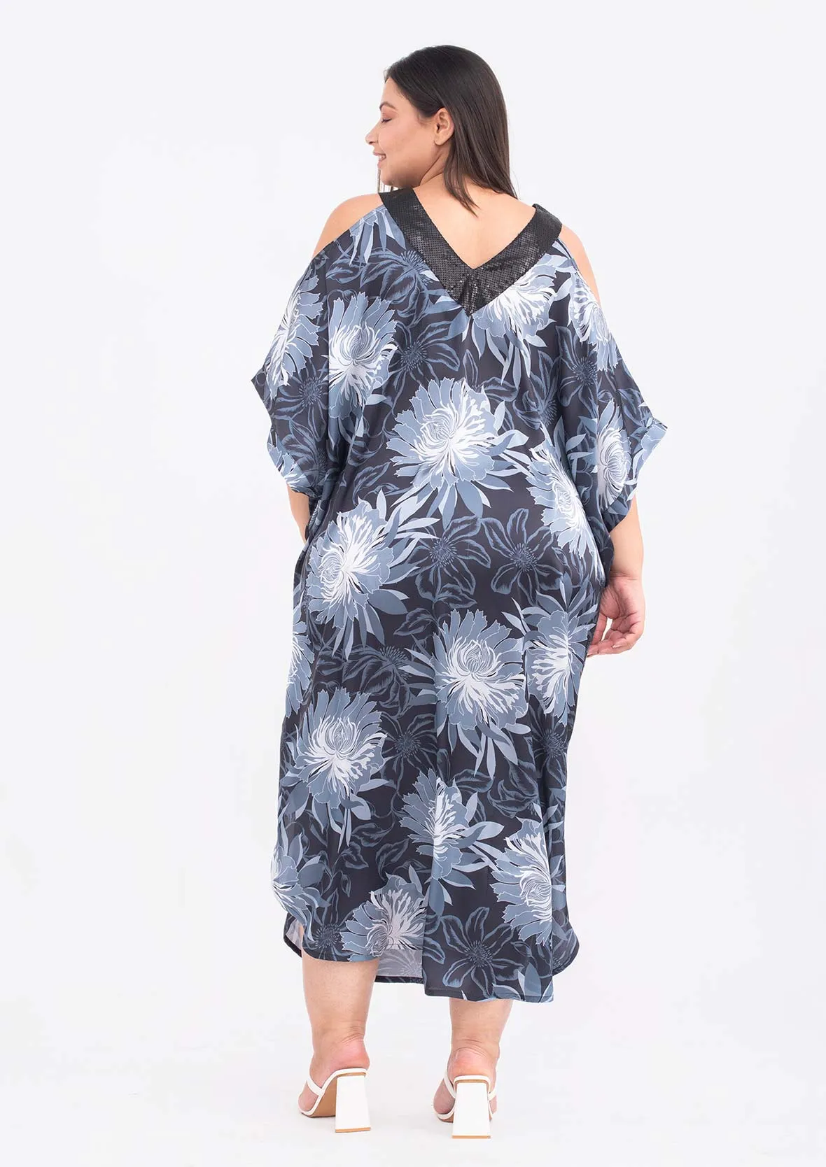 Exclusive Print Sequin Trim Kaftan Dress