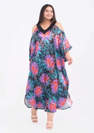 Exclusive Print Sequin Trim Kaftan Dress