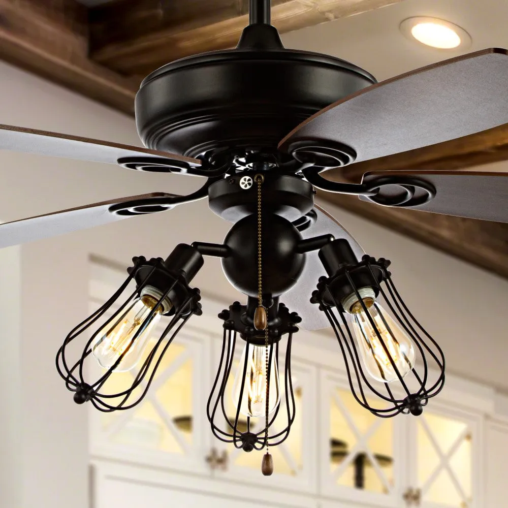 Finch 52" Caged 3-Light Metal/Wood LED Ceiling Fan