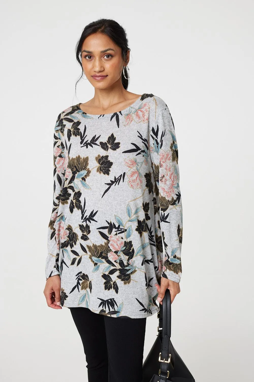 Floral Wide Neck Relaxed Long Sleeve Top