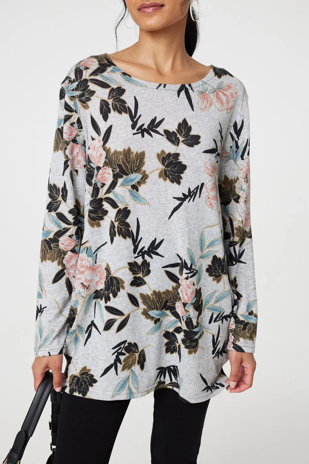 Floral Wide Neck Relaxed Long Sleeve Top