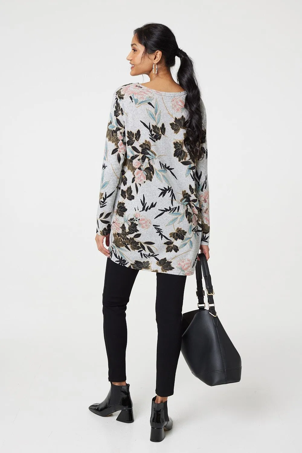 Floral Wide Neck Relaxed Long Sleeve Top